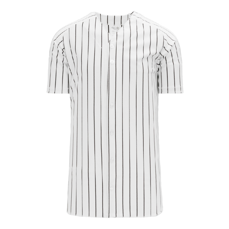 black baseball jersey with white pinstripes